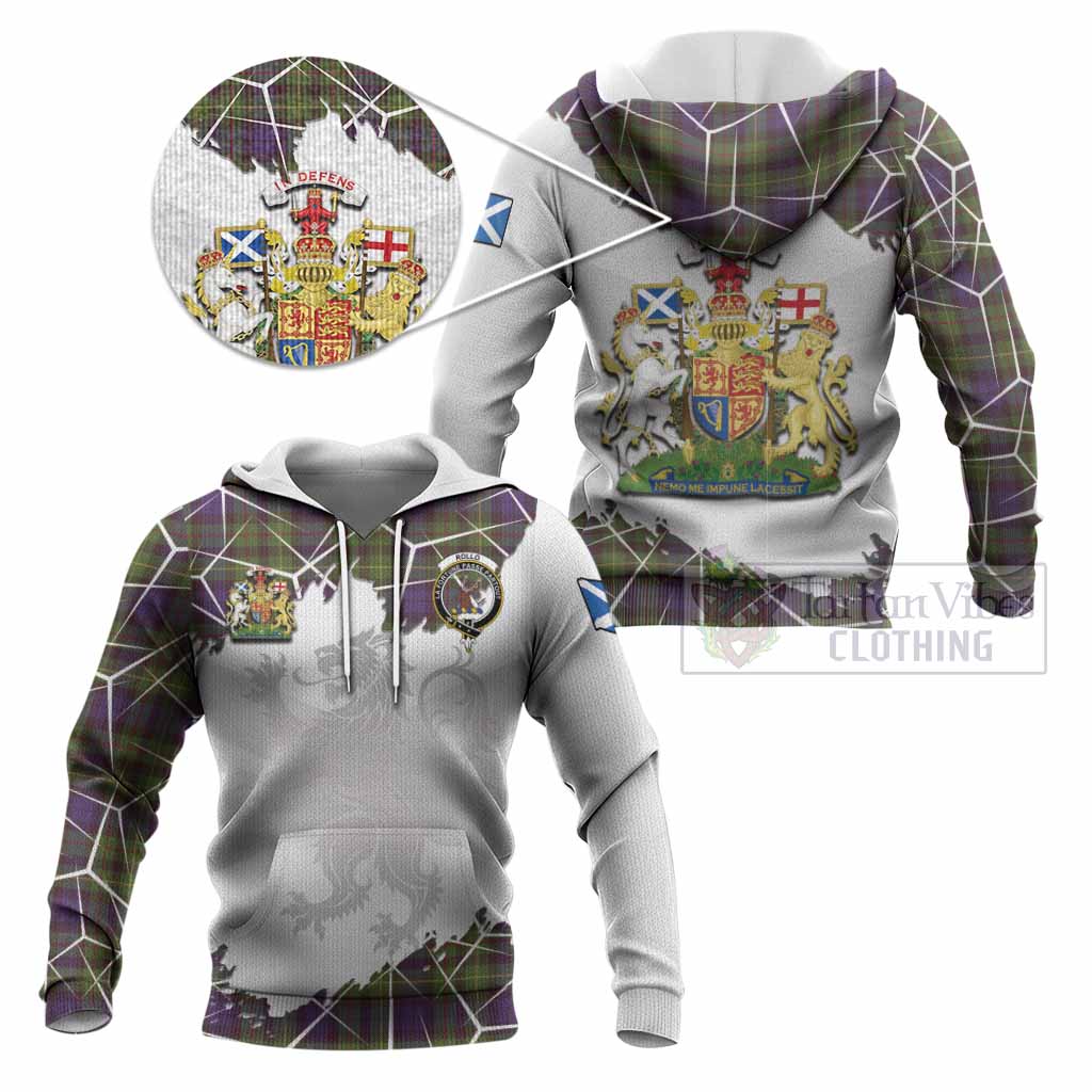 Rollo Tartan Knitted Hoodie with Family Crest and Lion Rampant Grunge Style