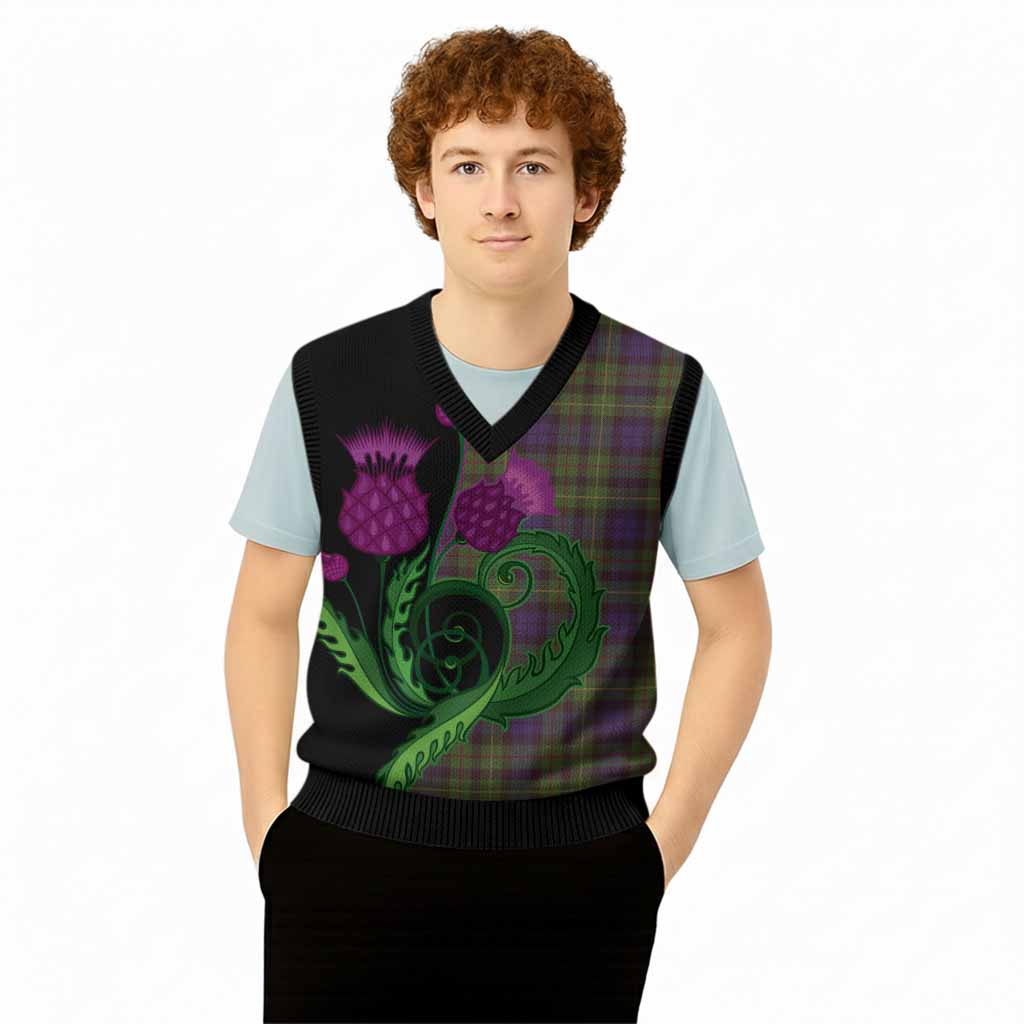 Rollo Tartan Knitted V-Neck Vest Traditional Scottish Thistle