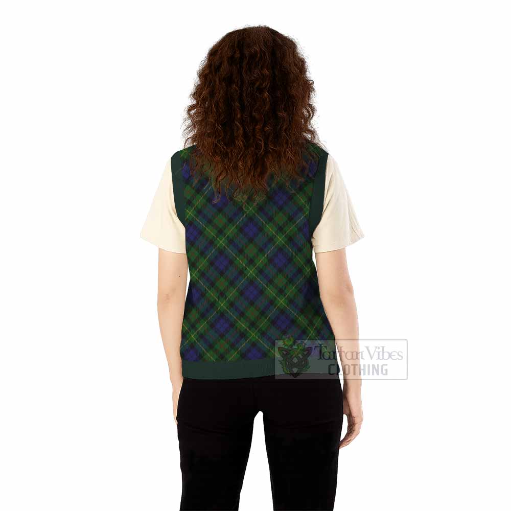 Rollo Tartan Knitted V-Neck Vest with Family Crest Cross Style