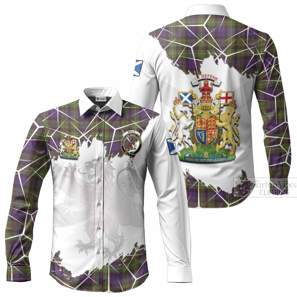 Rollo Tartan Long Sleeve Button Shirts with Family Crest and Lion Rampant Grunge Style
