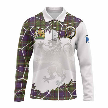 Rollo Tartan Long Sleeve Polo Shirt with Family Crest and Lion Rampant Grunge Style