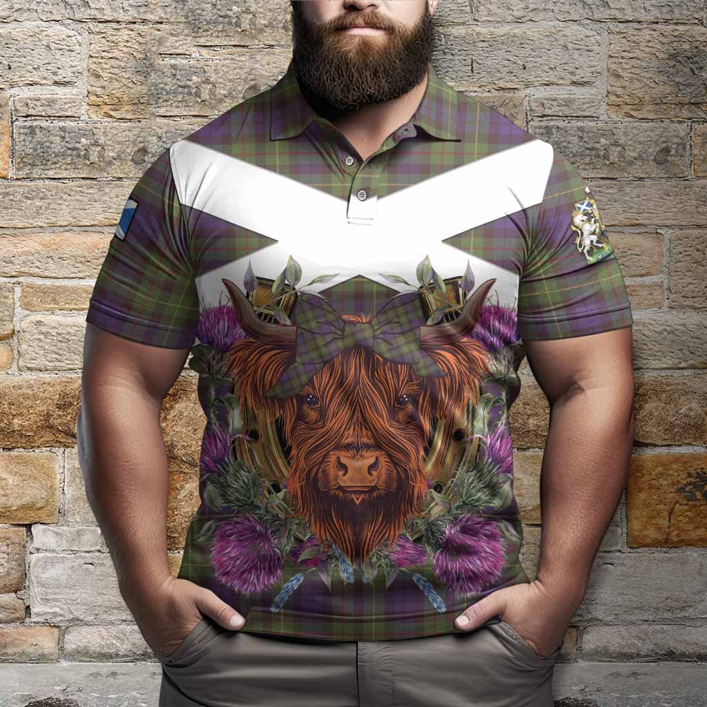 Rollo Tartan Polo Shirt Scottish Thistle Heilan Coo