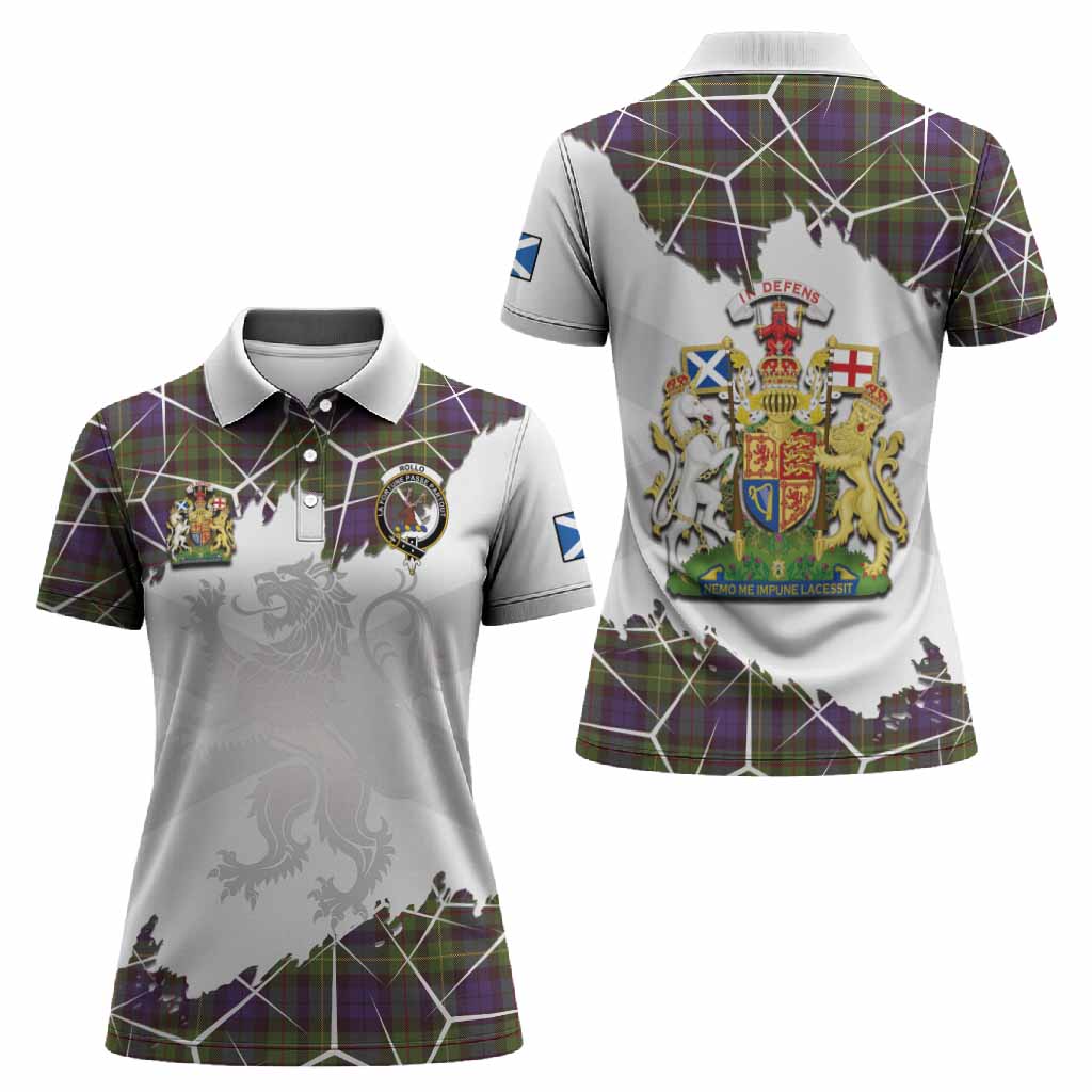 Rollo Tartan Women Polo Shirt with Family Crest and Lion Rampant Grunge Style