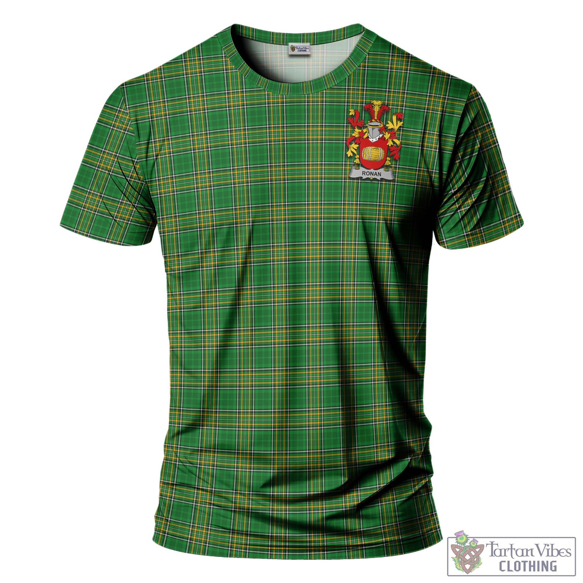 Tartan Vibes Clothing Ronan Ireland Clan Tartan T-Shirt with Family Seal