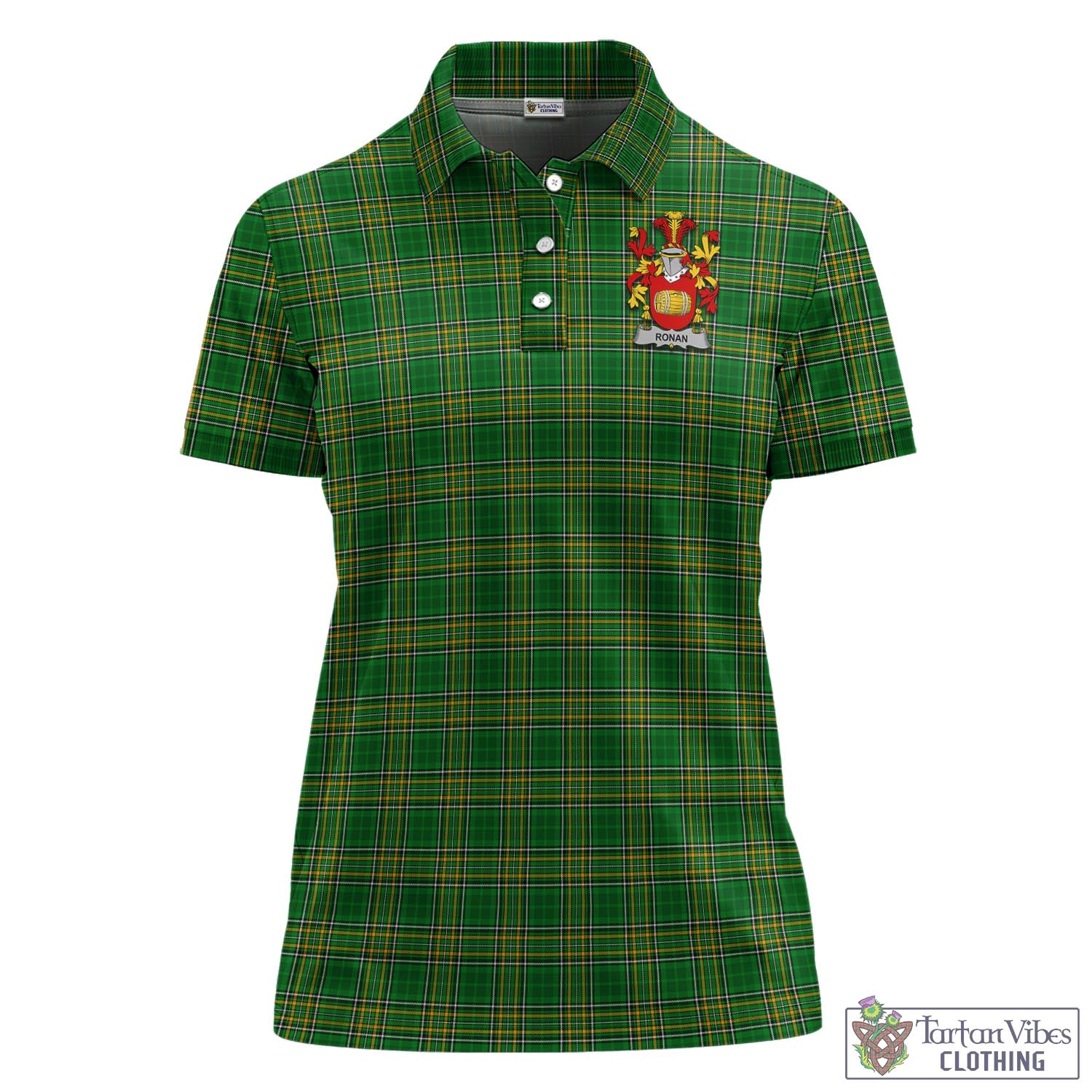 Tartan Vibes Clothing Ronan Ireland Clan Tartan Women's Polo Shirt with Coat of Arms