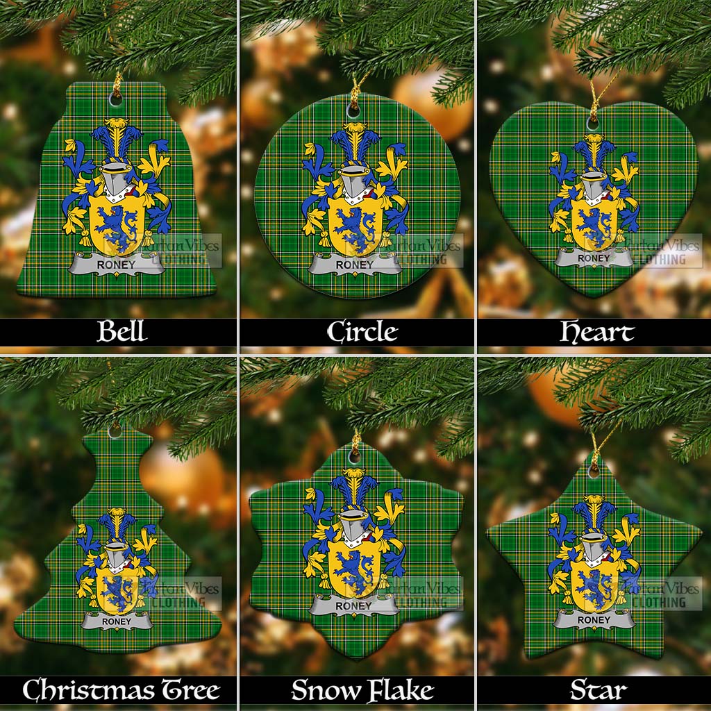 Tartan Vibes Clothing Roney Irish Clan Tartan Christmas Ceramic Ornament with Coat of Arms