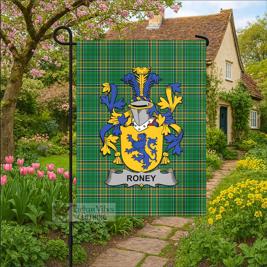Roney Irish Clan Tartan Flag with Coat of Arms