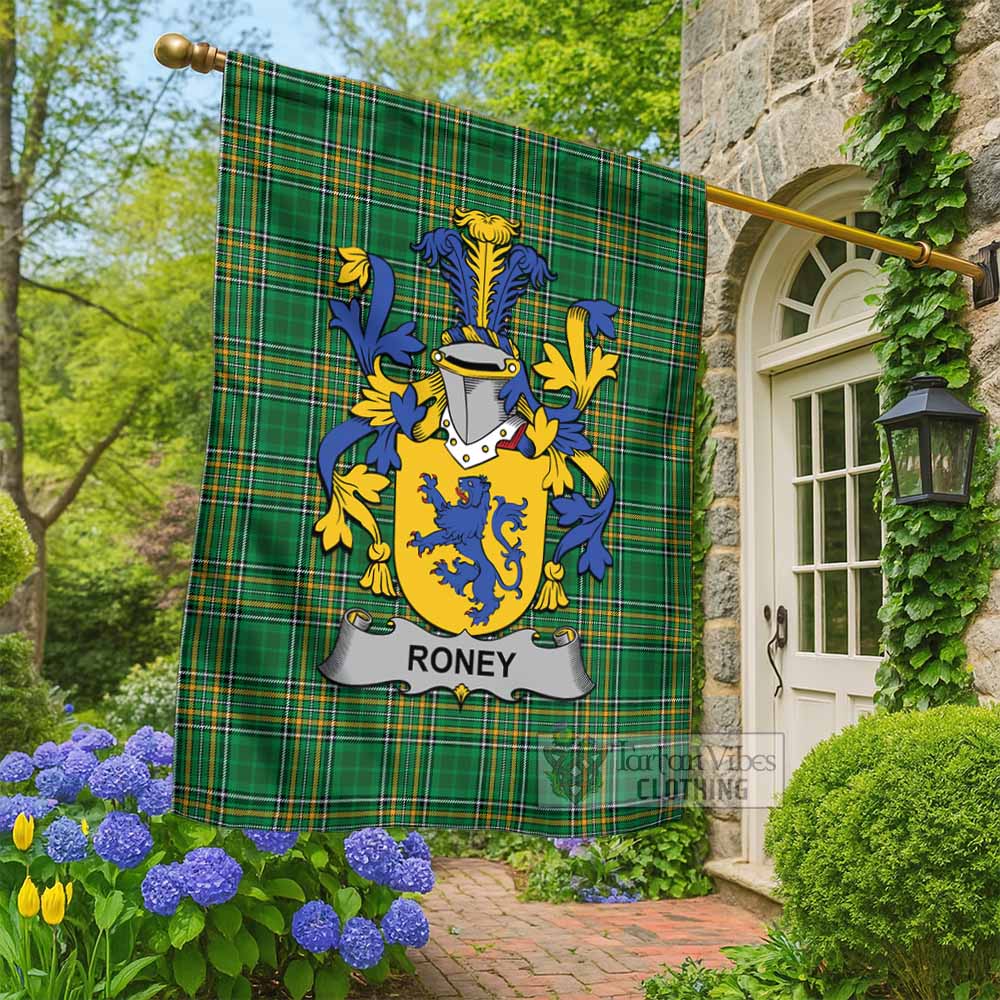 Roney Irish Clan Tartan Flag with Coat of Arms