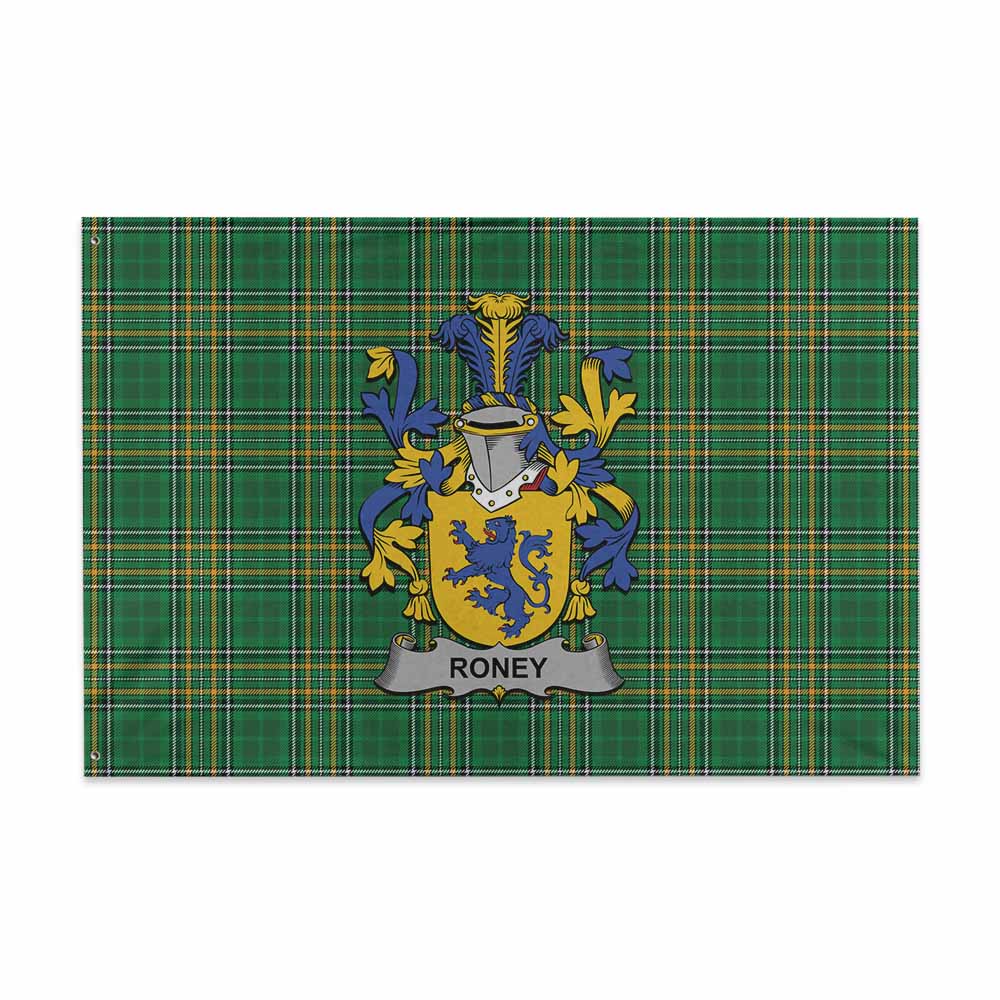 Tartan Vibes Clothing Roney Irish Clan Tartan House Flag with Coat of Arms