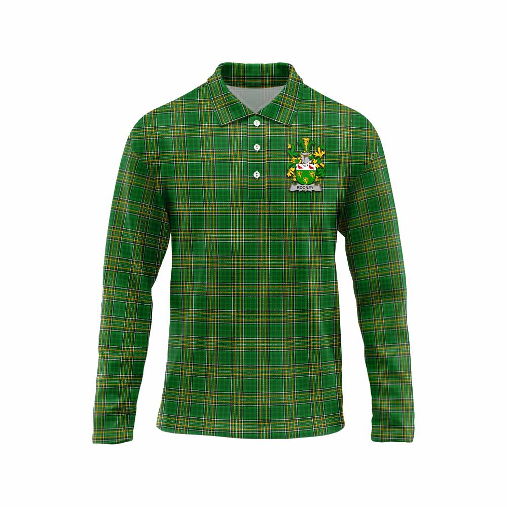 Tartan Vibes Clothing Rooney Irish Clan Tartan Long Sleeve Polo Shirt with Coat of Arms