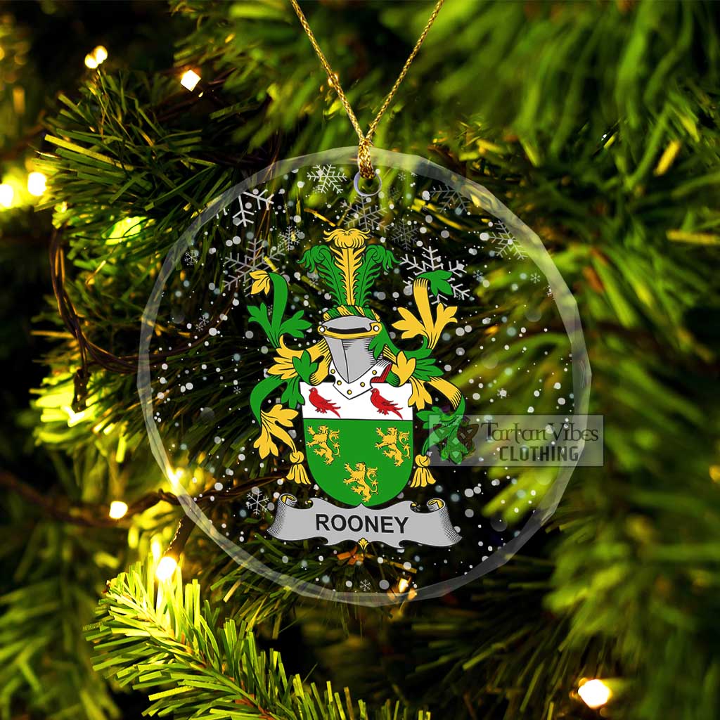 Tartan Vibes Clothing Rooney Irish Clan Christmas Glass Ornament with Coat of Arms