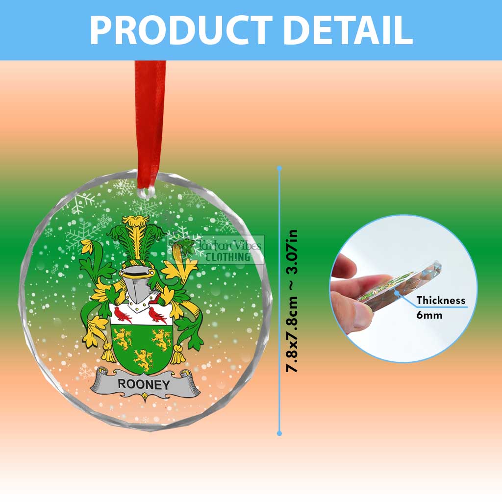 Tartan Vibes Clothing Rooney Irish Clan Christmas Glass Ornament with Coat of Arms