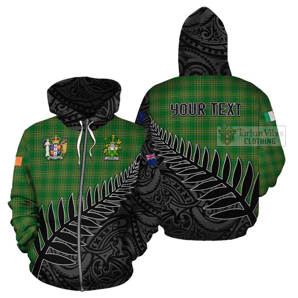 Tartan Vibes Clothing Rooney Irish Clan Tartan Cotton Hoodie with Coat of Arms New Zealand Silver Fern Half Style