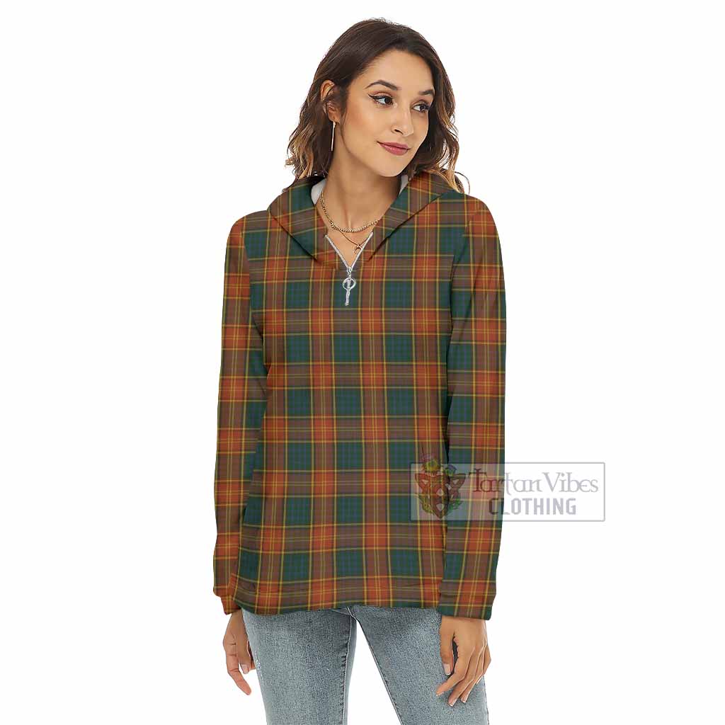 Roscommon County Ireland Tartan Women's Borg Fleece Hoodie with Half Zip - Tartan Vibes Clothing