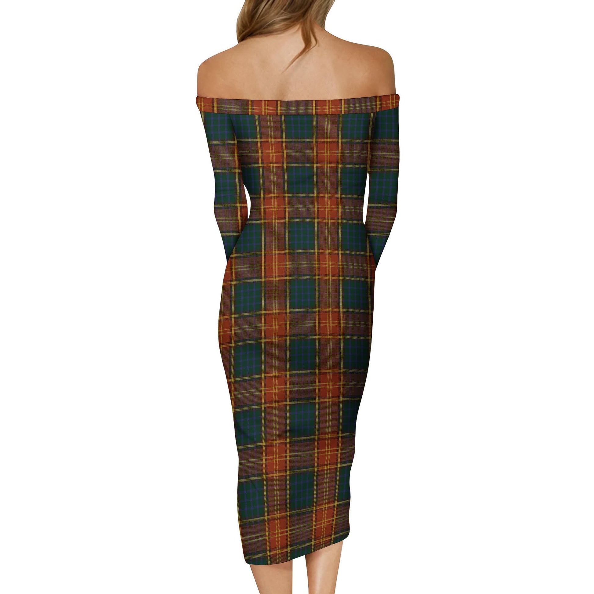 Roscommon County Ireland Tartan Off Shoulder Lady Dress - Tartan Vibes Clothing
