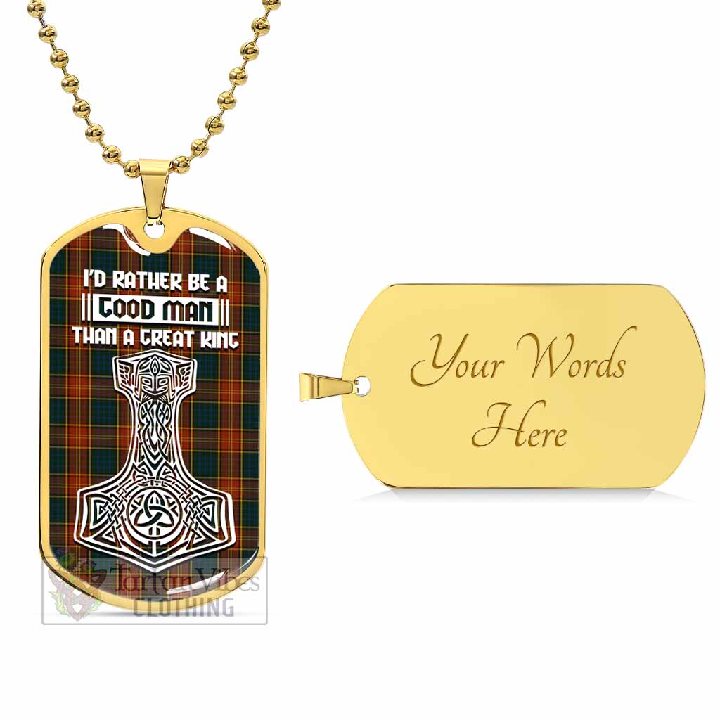 Roscommon County Ireland Tartan Dog Tag Necklace Viking Mjolnir Style Gold Yes - Tartan Vibes Clothing