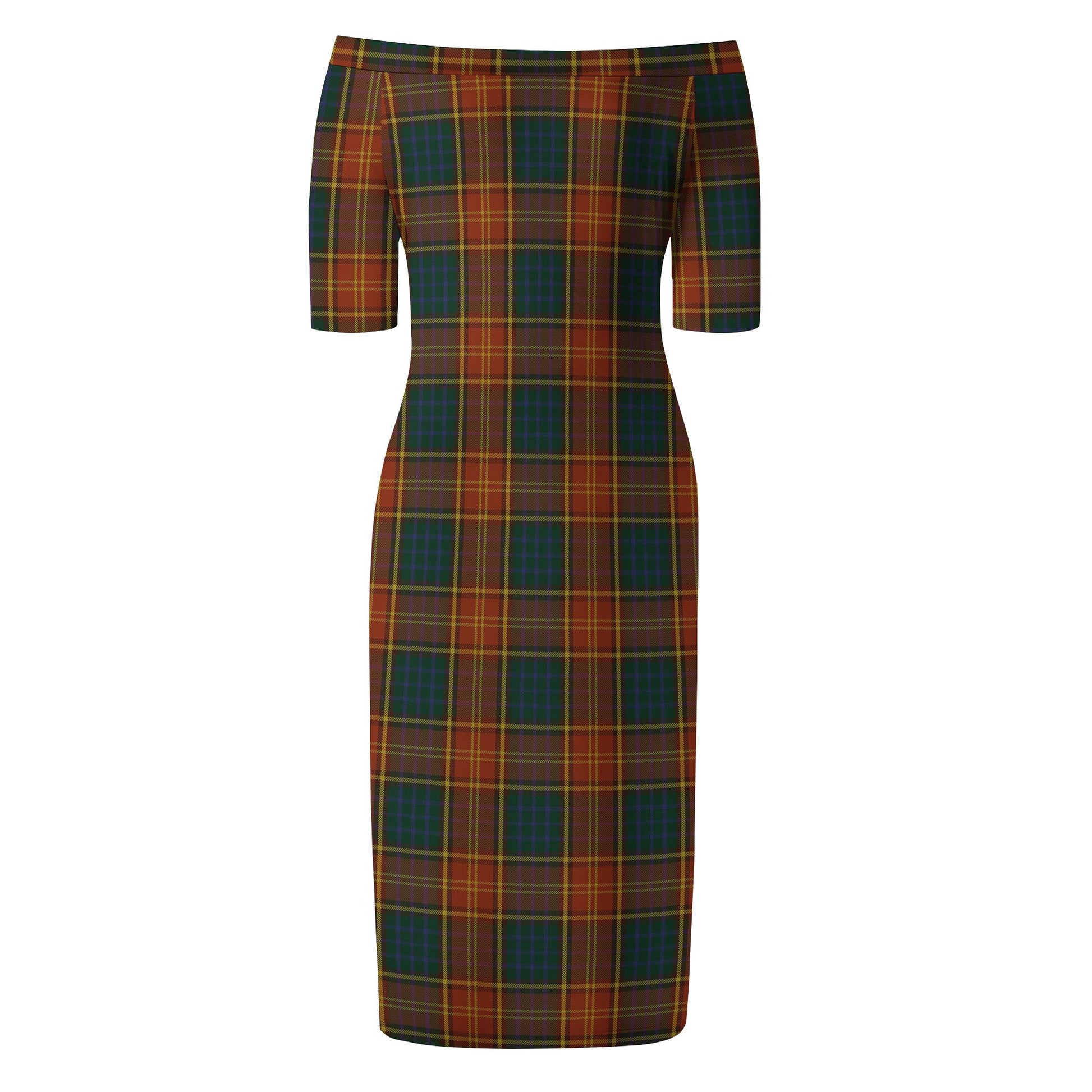 Roscommon County Ireland Tartan Off Shoulder Lady Dress - Tartan Vibes Clothing