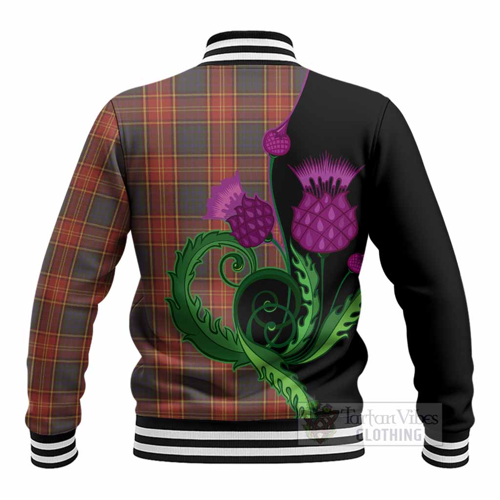 Roscommon County Ireland Tartan Baseball Jacket Traditional Scottish Thistle