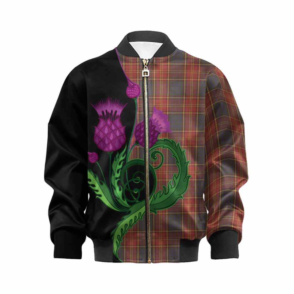 Roscommon County Ireland Tartan Kid Bomber Jacket Traditional Scottish Thistle