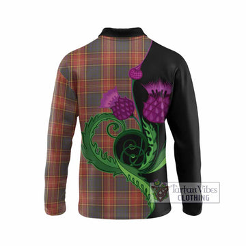 Roscommon County Ireland Tartan Long Sleeve Polo Shirt Traditional Scottish Thistle