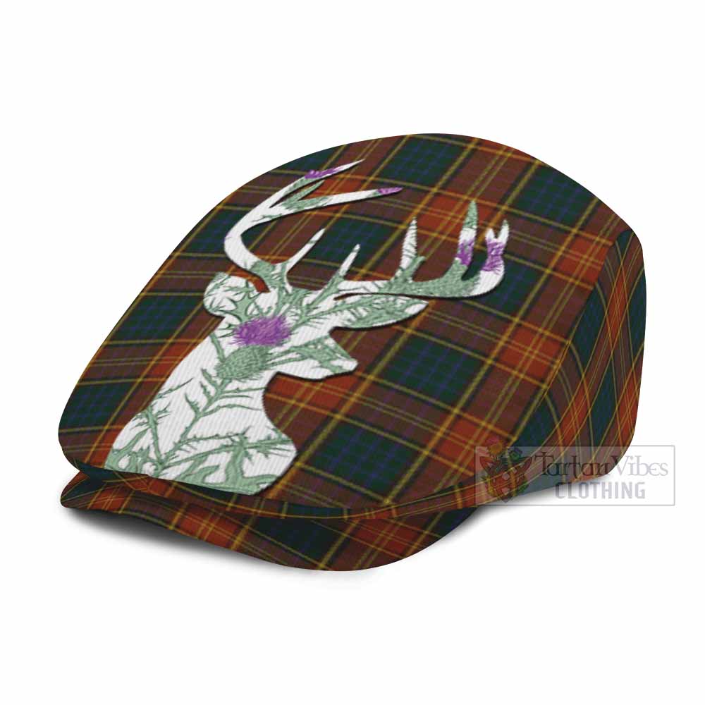 Roscommon Tartan Flat Cap, Jeff Cap Scottish Stag Thistle Floral Art