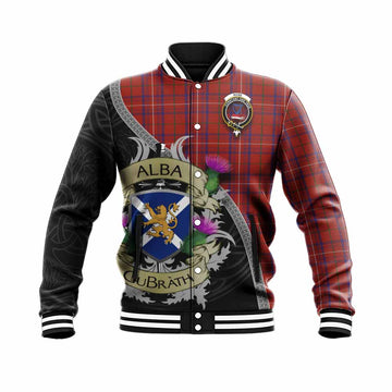 Tartan Vibes Clothing Rose Tartan Family Crest Baseball Jacket Lion Rampant Royal Thistle Shield Celtic Inspired