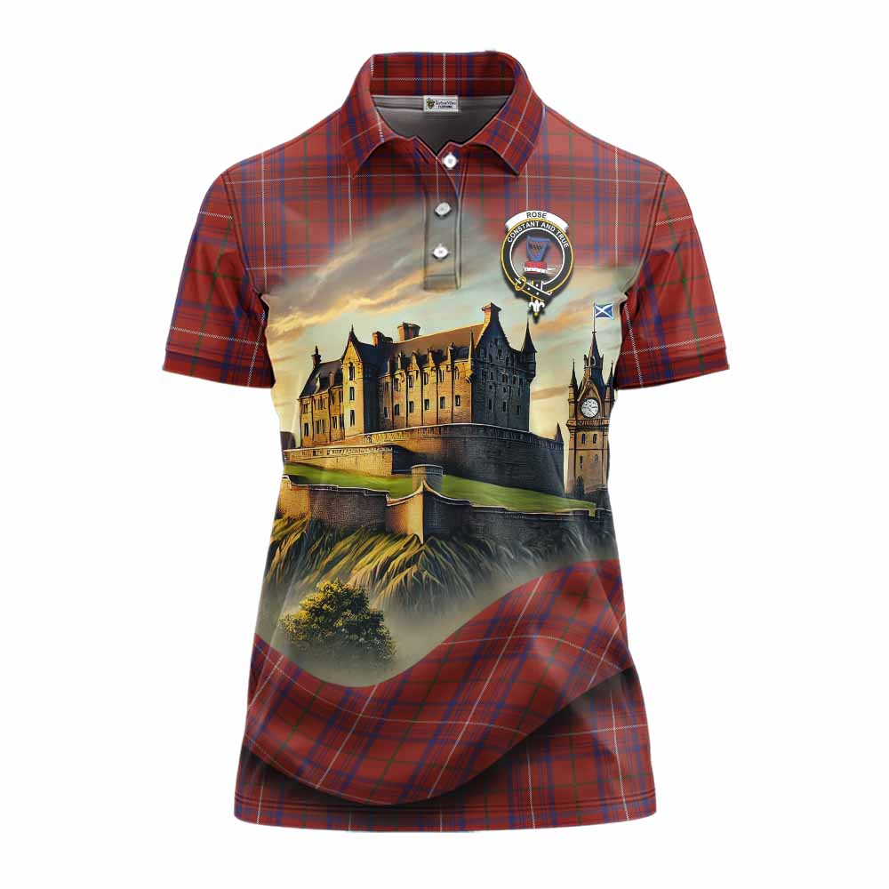Tartan Vibes Clothing Rose Tartan Family Crest Women's Polo Shirt with Scottish Ancient Castle Stype