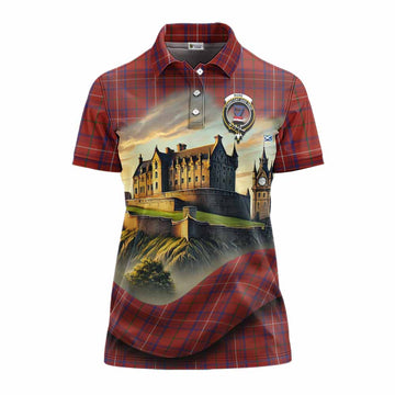 Rose Tartan Family Crest Women's Polo Shirt with Scottish Ancient Castle Style