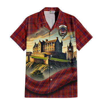 Tartan Vibes Clothing Rose Tartan Family Crest Short Sleeve Button Shirt with Scottish Ancient Castle Style