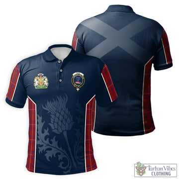 Rose Tartan Men's Polo Shirt with Family Crest and Scottish Thistle Vibes Sport Style