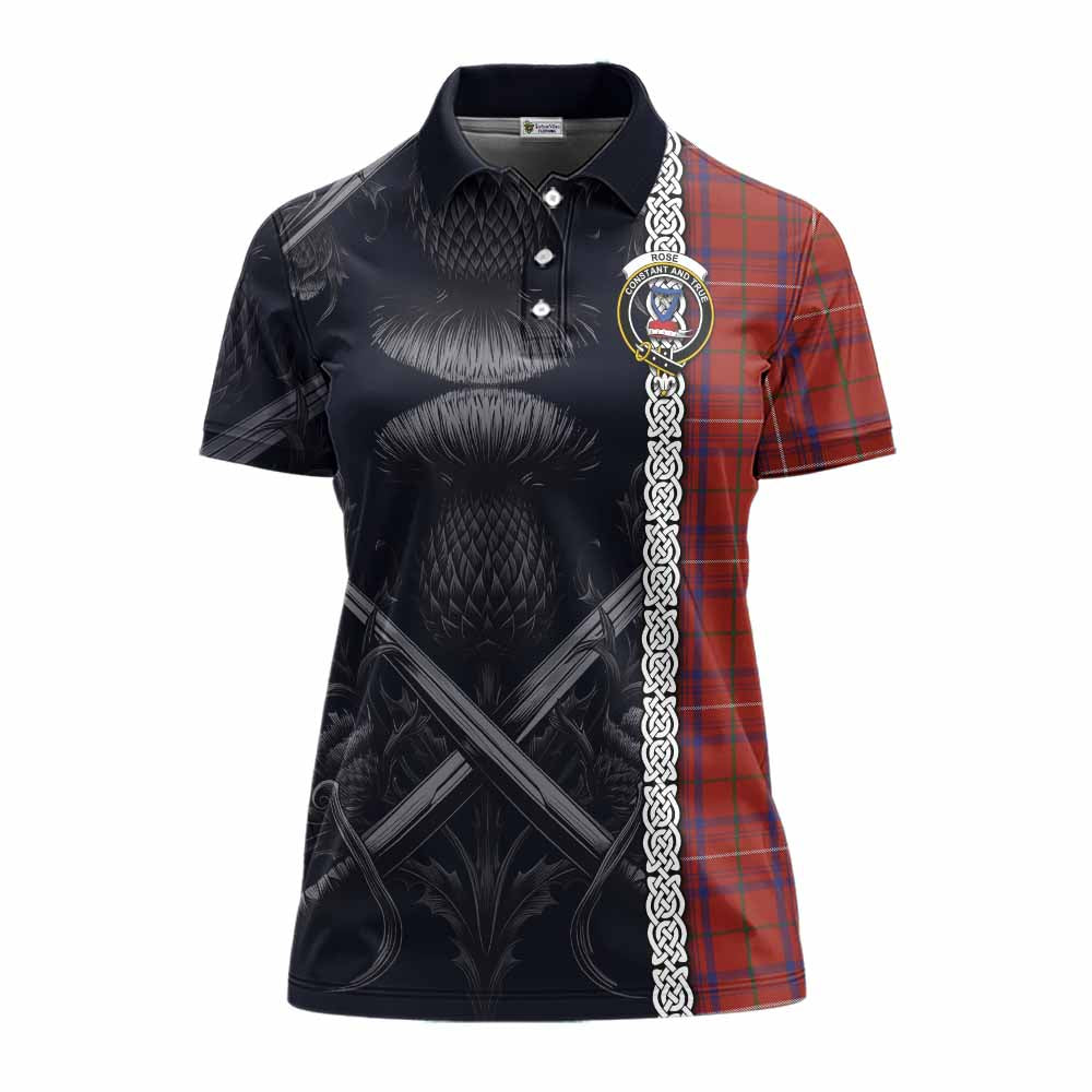 Tartan Vibes Clothing Rose Tartan Women's Polo Shirt with Family Crest Cross Sword Thistle Celtic Vibes