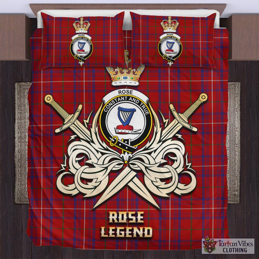 Tartan Vibes Clothing Rose Tartan Bedding Set with Clan Crest and the Golden Sword of Courageous Legacy
