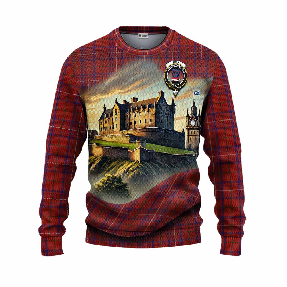 Tartan Vibes Clothing Rose Tartan Family Crest Knitted Sweater with Scottish Ancient Castle Style