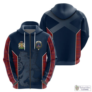 Rose Tartan Hoodie with Family Crest and Lion Rampant Vibes Sport Style