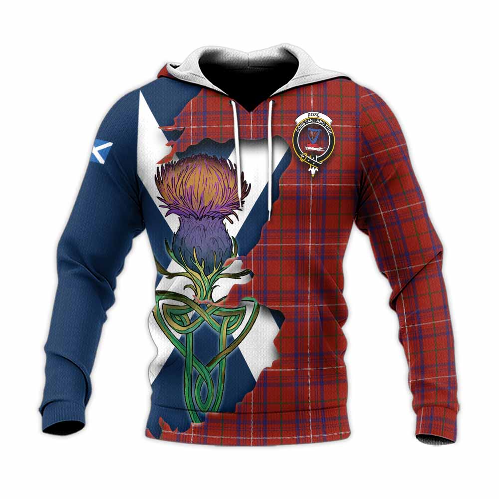 Tartan Vibes Clothing Rose Tartan Family Crest Knitted Hoodie Scottish Thistle Celtic Inspired