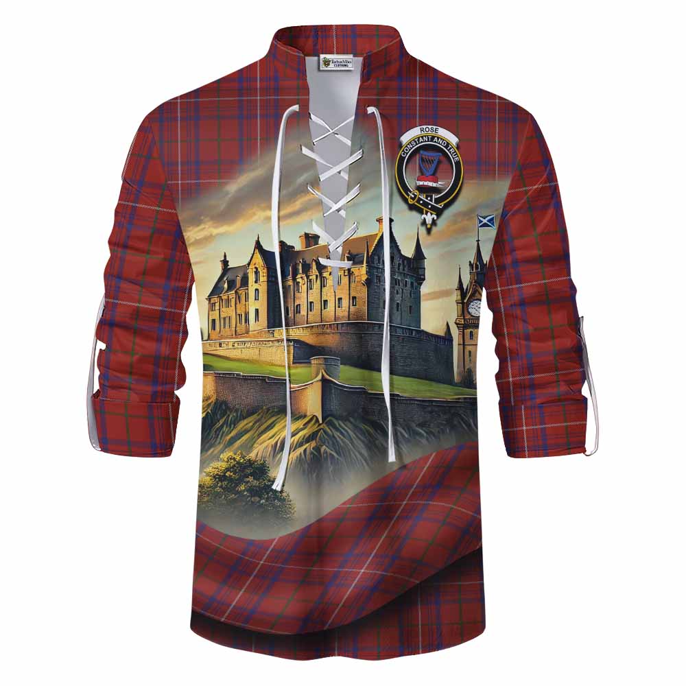 Tartan Vibes Clothing Rose Tartan Family Crest Ghillie Kilt Shirt with Scottish Ancient Castle Style