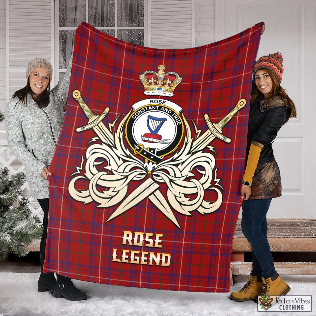 Tartan Vibes Clothing Rose Tartan Blanket with Clan Crest and the Golden Sword of Courageous Legacy