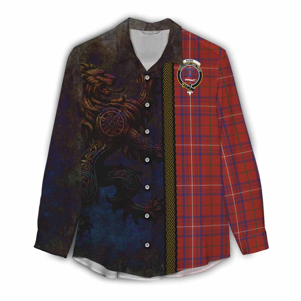 Tartan Vibes Clothing Rose Tartan Family Crest Women's Casual Shirt Alba Gu Brath Be Brave Lion Ancient Style