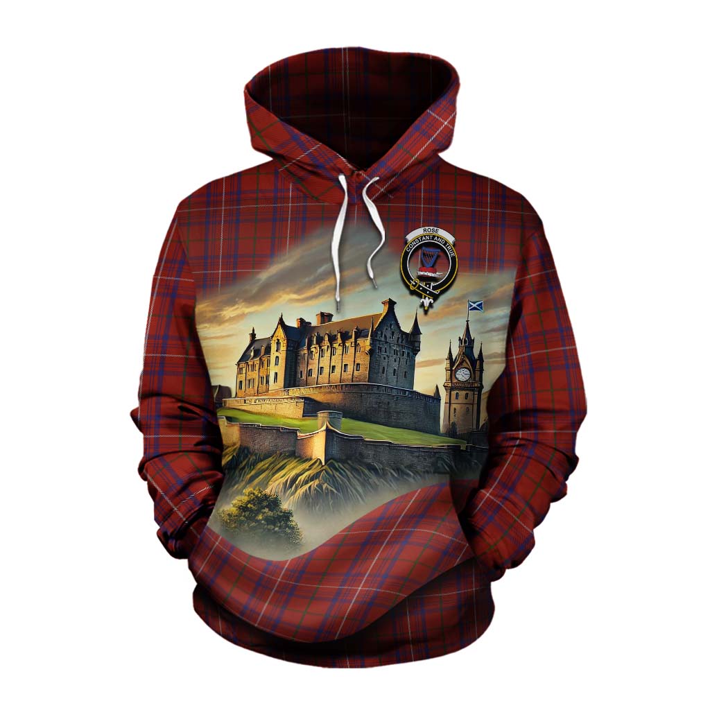Tartan Vibes Clothing Rose Tartan Family Crest Cotton Hoodie with Scottish Ancient Castle Style