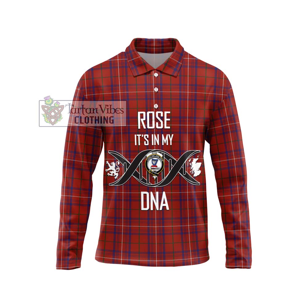 Rose Tartan Long Sleeve Polo Shirt with Family Crest DNA In Me Style Unisex - Tartanvibesclothing Shop