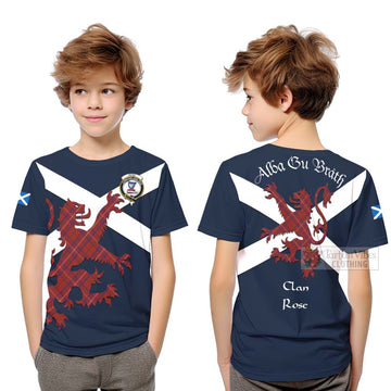 Tartan Vibes Clothing Rose Tartan Lion Rampant Kid T-Shirt – Proudly Display Your Heritage with Alba Gu Brath and Clan Name