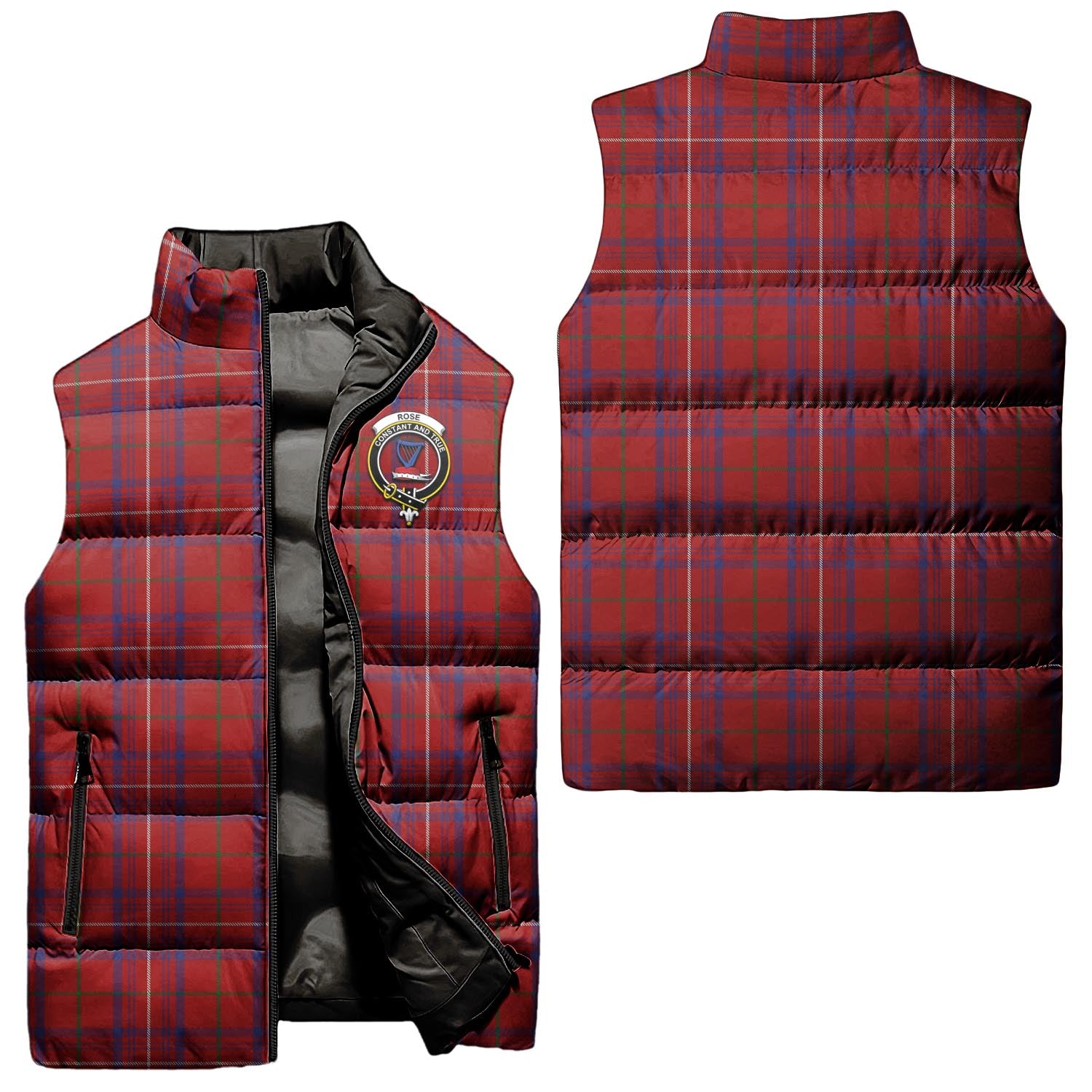 Rose Tartan Sleeveless Puffer Jacket with Family Crest Unisex - Tartanvibesclothing