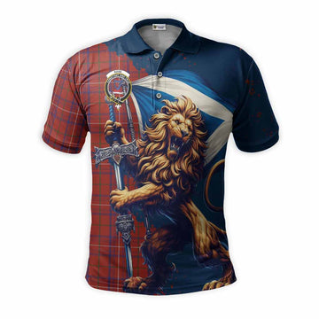 Rose Tartan Family Crest Men's Polo Shirt with Scottish Majestic Lion