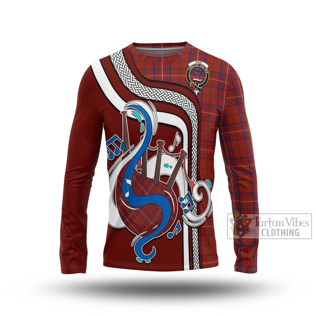 Tartan Vibes Clothing Rose Tartan Long Sleeve T-Shirt with Epic Bagpipe Style