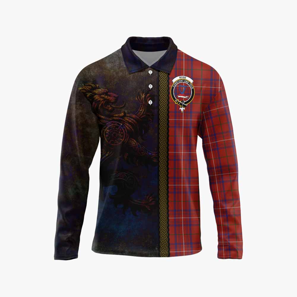Tartan Vibes Clothing Rose Tartan Family Crest Long Sleeve Polo Shirt Alba Gu Brath Be Brave Lion Ancient Style