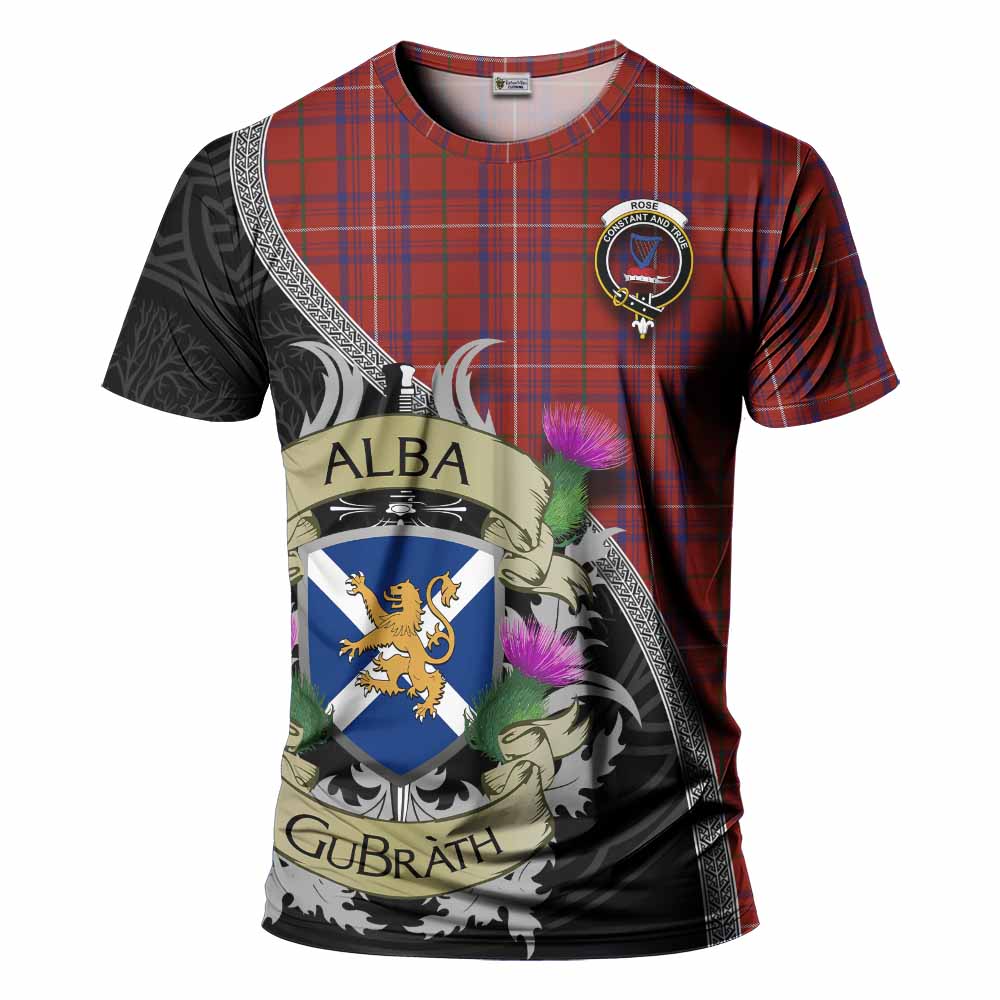 Tartan Vibes Clothing Rose Tartan Family Crest T-Shirt Lion Rampant Royal Thistle Shield Celtic Inspired
