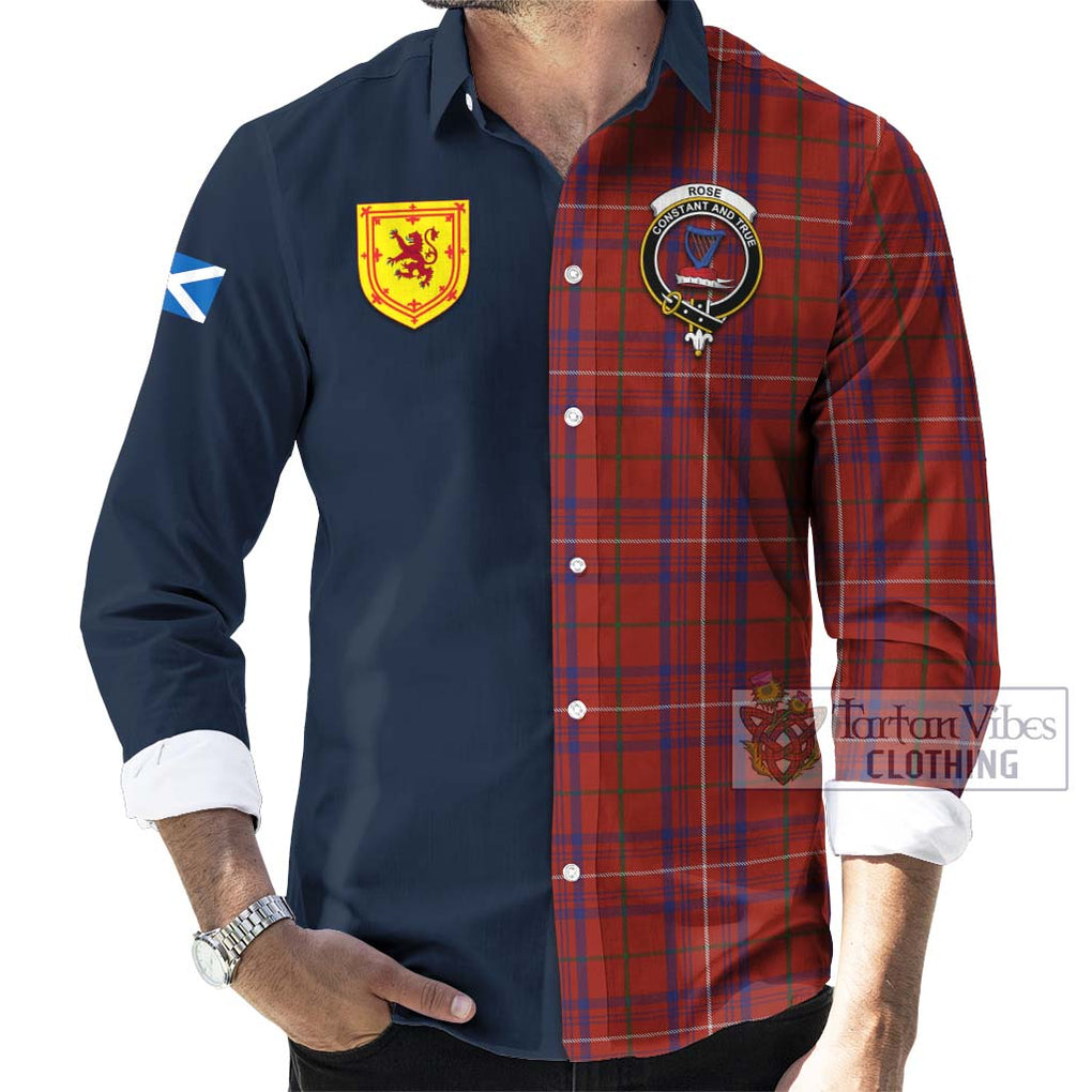 Tartan Vibes Clothing Rose Tartan Long Sleeve Button Shirt with Scottish Lion Royal Arm Half Style
