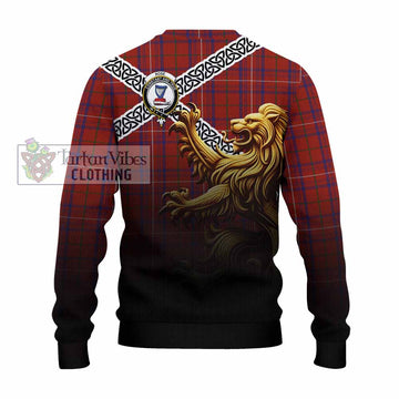 Tartan Vibes Clothing Rose Crest Tartan Knitted Sweater with Golden Lion Emblem Celtic Style