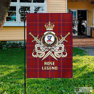 Rose Tartan Flag with Clan Crest and the Golden Sword of Courageous Legacy