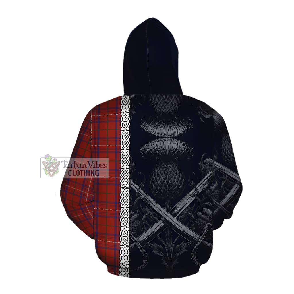 Tartan Vibes Clothing Rose Tartan Cotton Hoodie with Family Crest Cross Sword Thistle Celtic Vibes